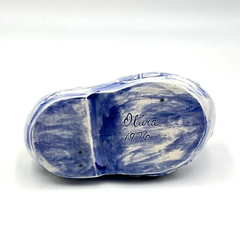 Vintage Holland Pottery Dutch Blue & White Scenic‎ Small Shoe Clog